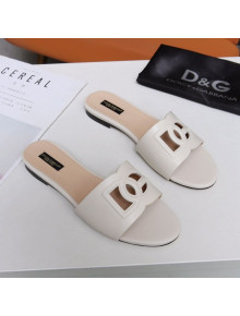Dolce&Gabbana Cutout DG Calfskin Flat Slide Sandals White 2021