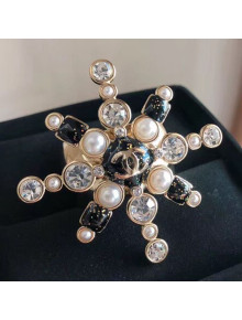 Chanel Crystal and Pearl Snowflake Ring AB1844 White/Black 2019