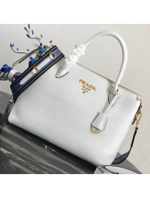 Prada Grained Soft Calf Leather Top Handle Bag 1BA157 White 2019