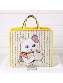 Gucci Children's Flower Cats Tote Bag 605614 White/Yellow 2020