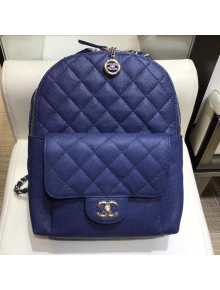 Chanel Grained Calfskin CC Day Medium Backpack Blue 2019