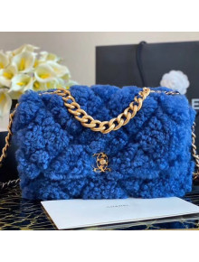 Chanel 19 Shearling Sheepskin Large Flap Bag AS1161 Royal Blue 2020