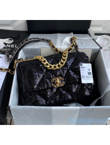 Chanel Sequins Chanel 19 Large Flap Bag AS1161 Black 2020