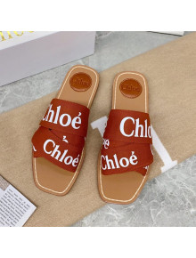 Chloe Logo Canvas Strap Flat Slide Sandals Brown 2021