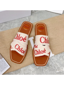 Chloe Logo Canvas Strap Flat Slide Sandals Pink 2021