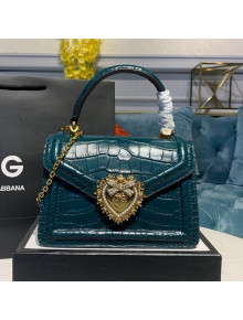 Dolce&Gabbana DG Small Devotion Top Handle Bag in Crocodile Calfskin 6323 Green 2021