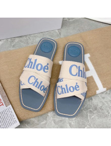 Chloe Logo Canvas Strap Flat Slide Sandals Blue 2021