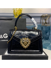 Dolce&Gabbana DG Small Devotion Top Handle Bag in Crocodile Calfskin 6323 Black 2021