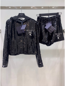 Prada Sequins Jacket and Shorts Black 2022 12 