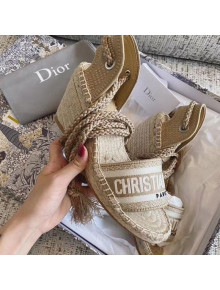 Dior Embroidered Canvas Lace-up Wedge Espadrilles Sandals Beige 2020