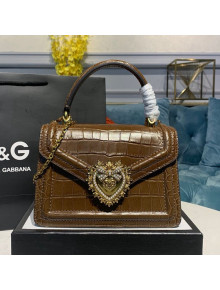 Dolce&Gabbana DG Small Devotion Top Handle Bag in Crocodile Calfskin 6323 Brown 2021