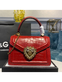 Dolce&Gabbana DG Small Devotion Top Handle Bag in Crocodile Calfskin 6323 Red 2021