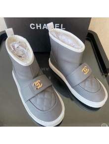 Chanel Soft Calfskin Ankle Short Boots with CC Buckle Gray 2021  