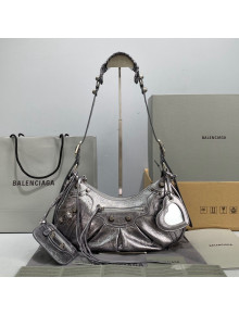Balenciaga Le Cagole Metallized Lambskin Small Shoulder Bag Silver 2021