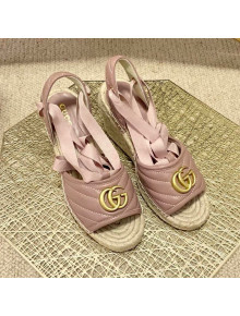Gucci GG Lambskin Wedge Sandals 10cm Dusty Pink 2021
