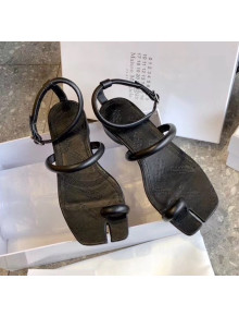 Maison Margiela Tabi Logo Embossed Leather Sandals With 2cm CylindriHcal Heel Black 2020