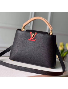 Louis Vuitton Taurillon Leather Capucines BB Top Handle Bag M56409 Black/Red/Beige