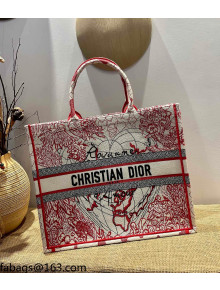 Dior Large Book Tote Bag in Red and White D-Royaume d'Amour Embroidery 2021 M1286 