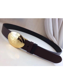 Prada Men's Grained Calfskin Belt 2cm with Metal Logo Buckle Brown/Gold 2021
