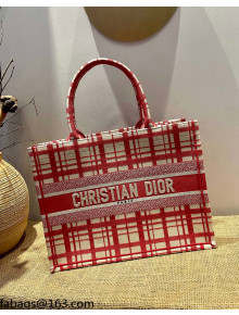 Dior Medium Book Tote Bag in Red Check'n'Dior Embroidery 2021 M1286 