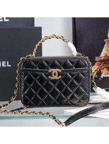Chanel Shiny Crumpled Calfskin Vanity Case with Chain Top Handle AS2179 Black 2020