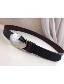 Prada Men's Grained Calfskin Belt 2cm with Metal Logo Buckle Black/Silver 2021