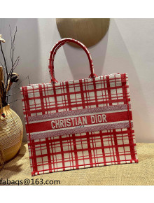 Dior Large Book Tote Bag in Red Check'n'Dior Embroidery 2021 M1286 