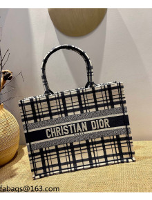 Dior Medium Book Tote Bag in Blue Check'n'Dior Embroidery 2021 M1286 