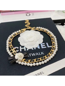 Chanel Pearl Chain Short Necklace with Bow and Camellia AB4465 2020