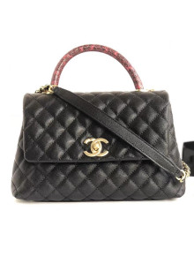 Chanel Chevron Grained Calfskin Coco Python Handle Bag Black 25cm 2018