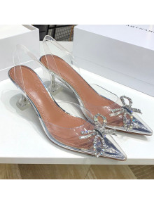Amina Muaddi PVC Bow Sandals 7cm White 2021