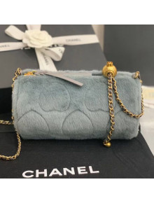 Chanel Fur Small Bowling Bag with Metal Ball AS1899 Light Blue 2020