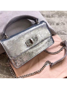 Miu Miu Cleo Sequin Shoulder Bag 5BD115 Silver 2019