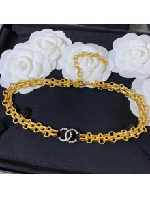 Chanel Crystal CC Chain Choker Necklace Gold 2020