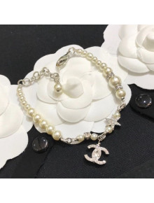 Chanel Pearl Star Bracelet Silver/White 2020