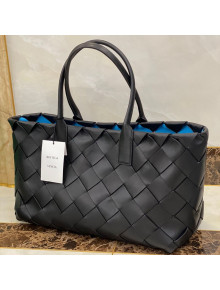 Bottega Veneta Large Tote Bag in Woven Lambskin Black/Blue 2021