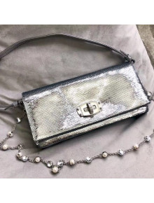 Miu Miu Crystal Sequin Shoulder Bag 5BD233 Silver 2019