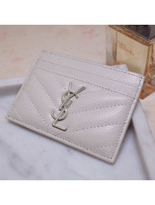 Saint Laurent Grained Leather Card Holder 423291 Cream White/Silver 2021