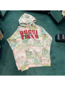 Gucci Tiger Print Hooded Sweatshirt Pink 2022 24