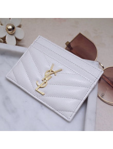 Saint Laurent Grained Leather Card Holder 423291 Off White/Gold 2021