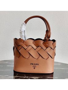 Prada Woven Leather Tress Tote Bag 1BG318 Brown 2020