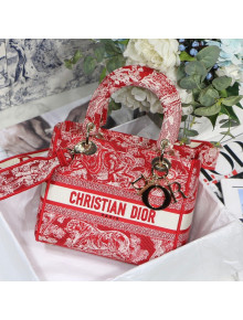 Dior Medium Lady D-Lite Bag in Red Toile de Jouy Reverse Embroidery 2021 M8002