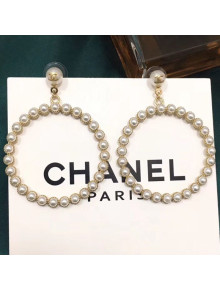 Chanel Pearl Paved Large Hoop Earrings White/Gold 2019