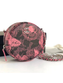 Chanel Printed Lambskin Round Clutch with Chain Pink 2018