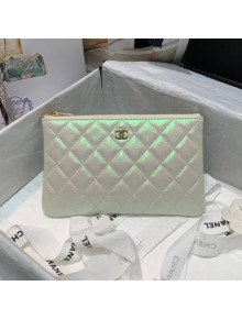 Chanel Quilted Iridescent Lambskin Small Pouch White/Pink 2020