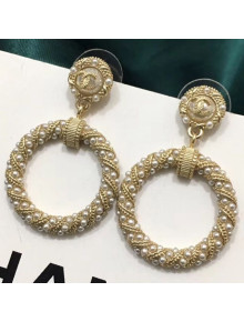 Chanel Twist Pearls Hoop Earrings 02 White/Gold 2019
