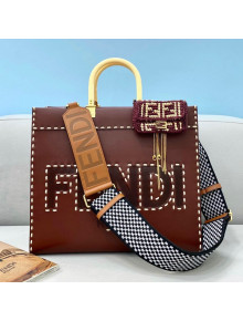 Fendi Sunshine Stitching Leather Medium Shopper Tote Bag Brown 2021