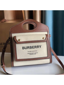Burberry Mini Two-tone Canvas and Leather Tote Pocket Bag Brown 2021