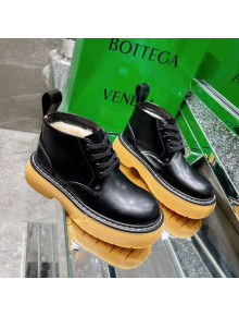 Bottega Veneta Shiny Leather & Wool Short Boots Black 2021 111312