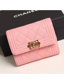 Chanel Grained Calfskin Boy Small Flap Wallet A81996 Pink 2019